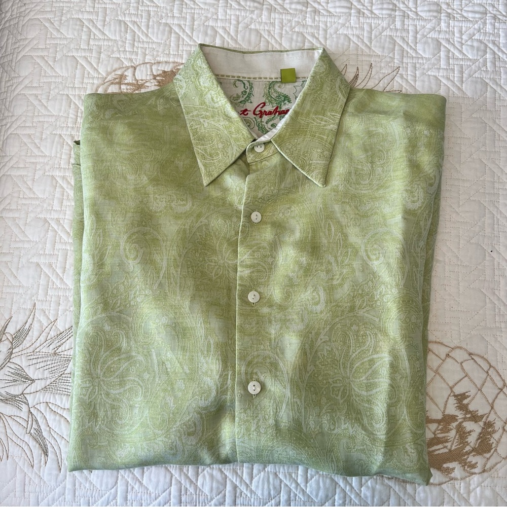 Robert Graham Large Green Floral Paisley Classic Fit Button Down Shirt EUC